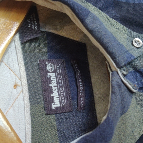 Timberland Plaid 100% Organic Cotton Blue , Green,Black Long Sleeve Button up M - Picture 2 of 15